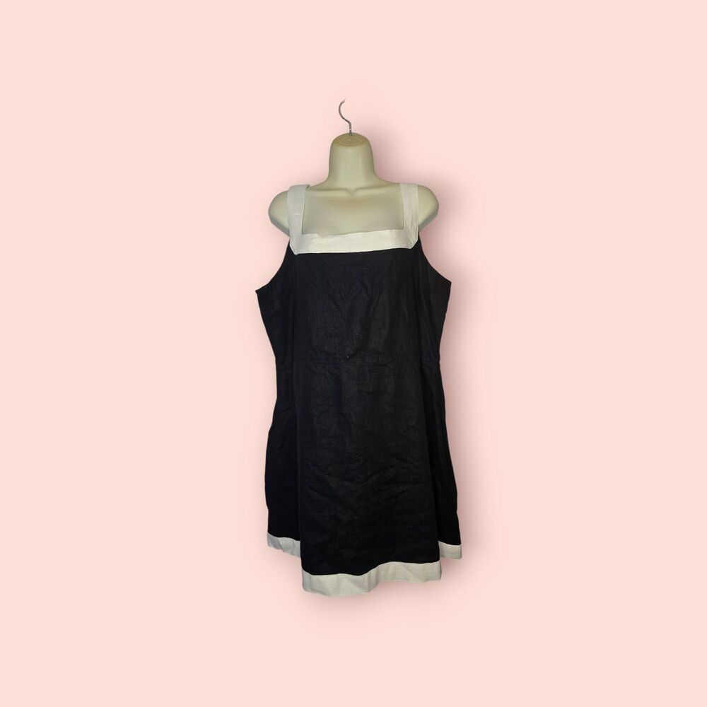 Abercrombie Linen Blend Wide Strap Mini Dress Black White Colorblock Trim